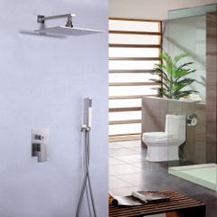 Pomme de douche en acier inoxydable et système de douche à main en nickel brossé Sans LED 200 mm 0