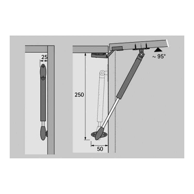 Compas de porte relevable lift basic - Sens : Réversible - Matériau : Acier / Plastique - Décor : Gris - Type de palier 1