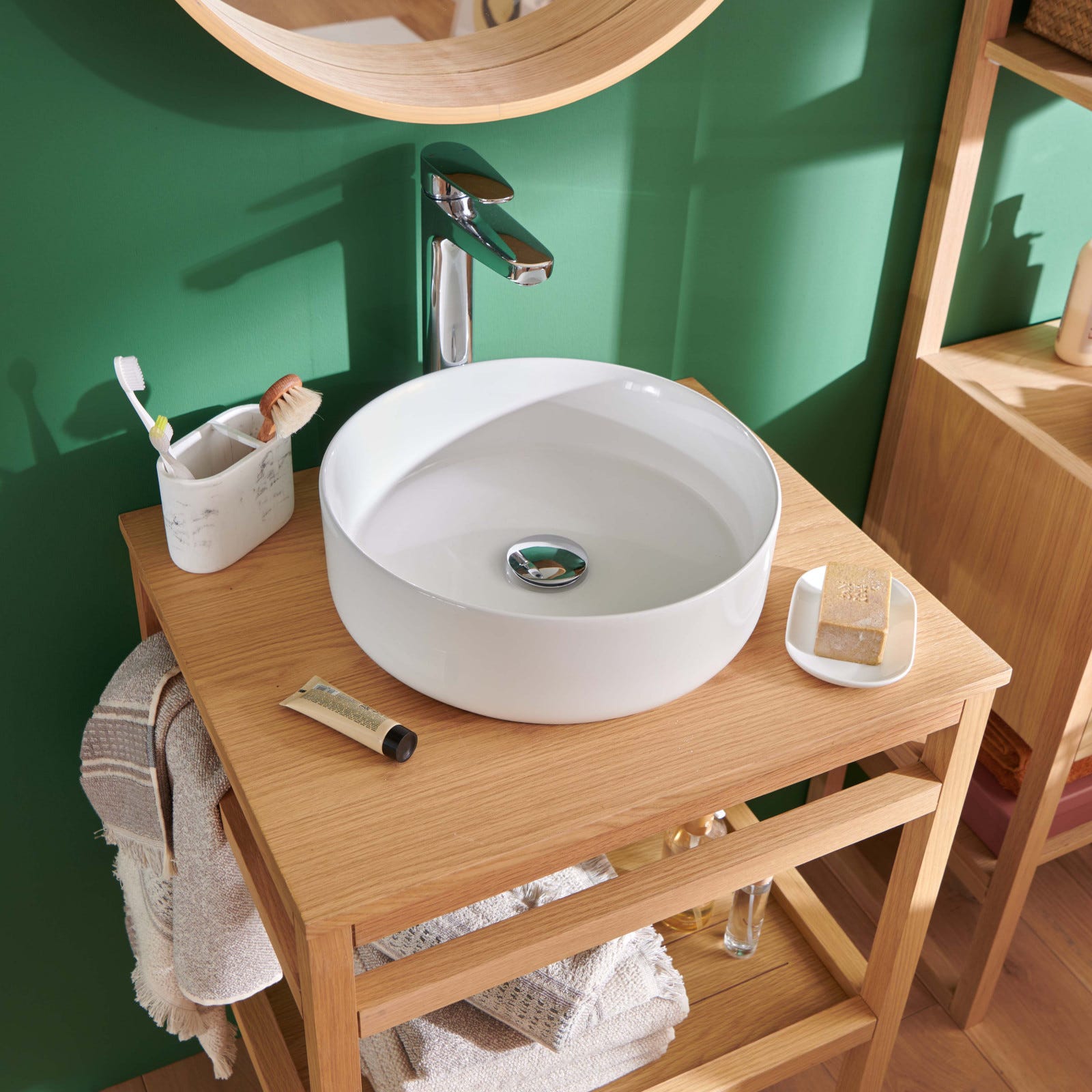 Meuble de salle de bain 60 cm HOPP avec colonne, miroir et vasque ronde DIEGO 4