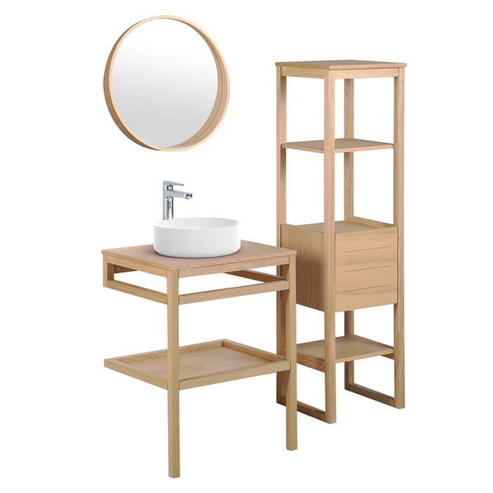 Meuble de salle de bain 60 cm HOPP avec colonne, miroir et vasque ronde DIEGO 1