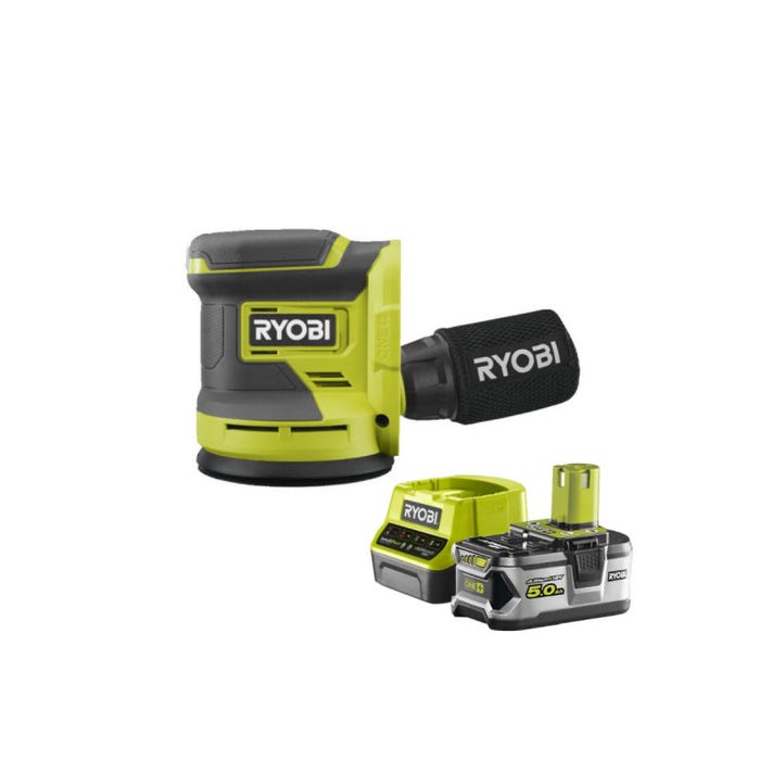 Pack RYOBI Ponceuse excentrique 18V One+ RROS18-0 - 1 Batterie 5.0Ah - 1 Chargeur rapide RC18120-150 0