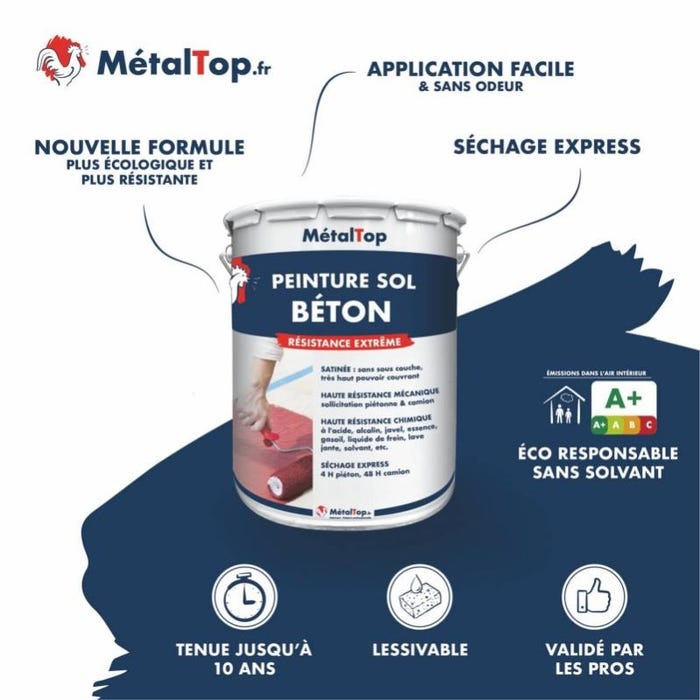 Peinture Sol Beton - Metaltop - Bleu noir - RAL 5004 - Pot 5L 3