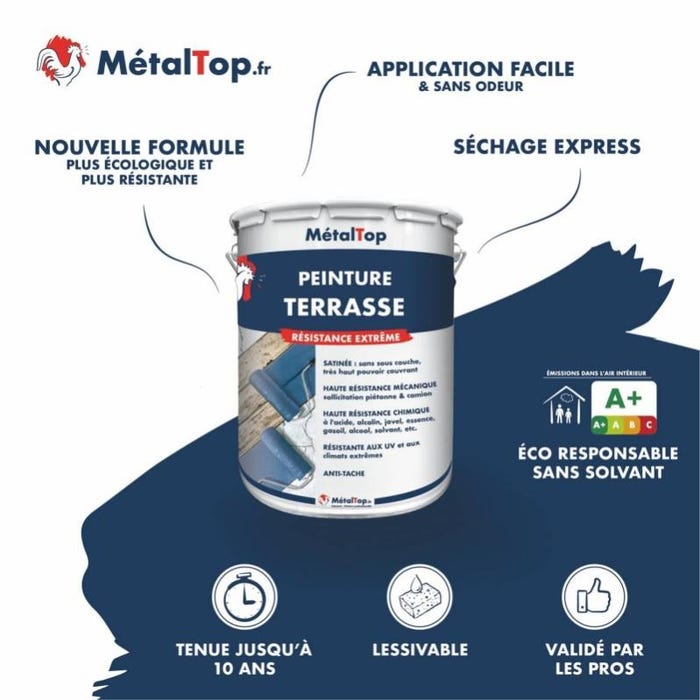 Peinture Terrasse - Metaltop - Rouge pourpre - RAL 3004 - Pot 5L 3