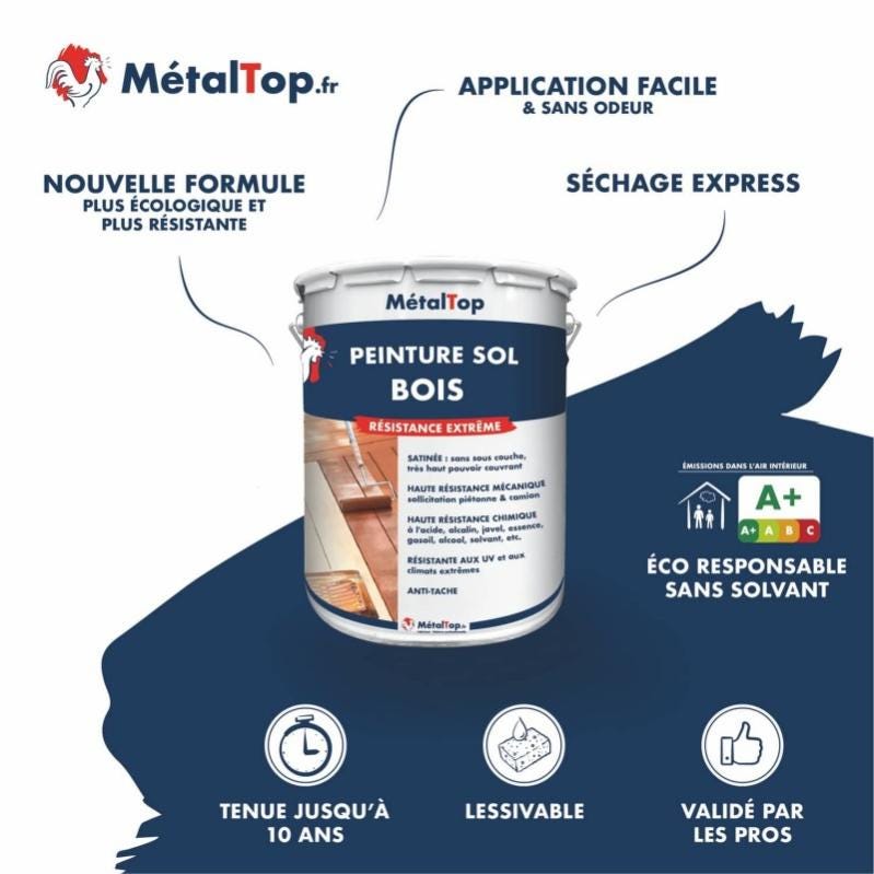 Peinture Sol Bois - Metaltop - Noir signalisation - RAL 9017 - Pot 15L 3