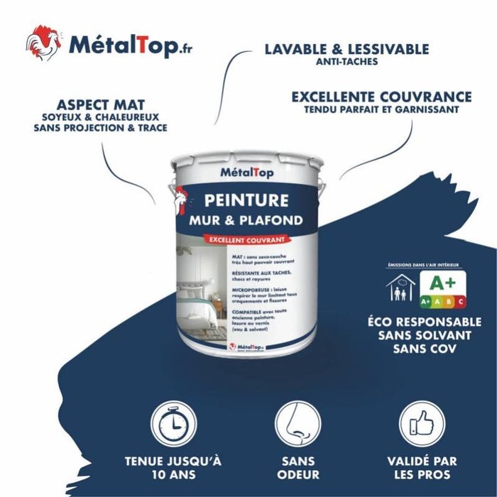 Peinture Mur Et Plafond - Metaltop - Gris souris - RAL 7005 - Pot 15L 3