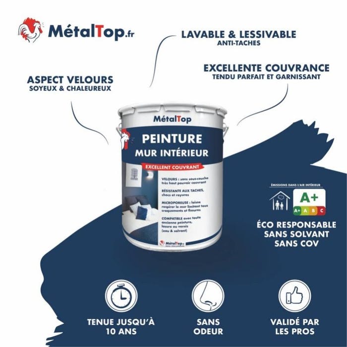 Peinture Mur Interieur - Metaltop - Blanc signalisation - RAL 9016 - Pot 5L 3