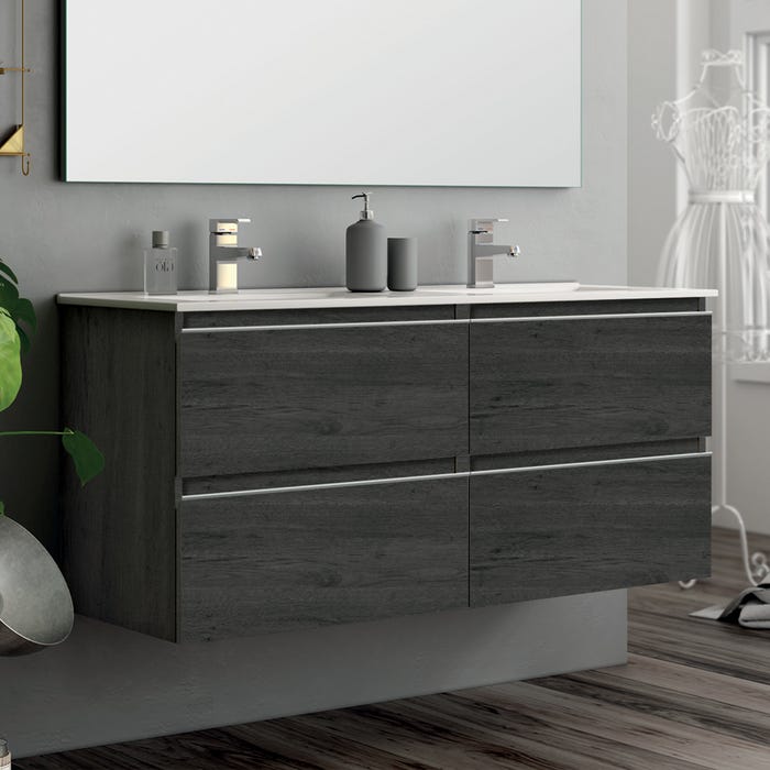 Meuble de salle de bain 120cm double vasque - 4 tiroirs - BALEA - ebony (bois noir) 1