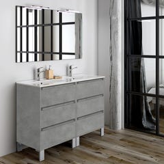 Meuble de salle de bain 120cm double vasque - 6 tiroirs - TIRIS 3C - ciment (gris) 0