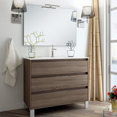 Meuble de salle de bain 100cm simple vasque - 3 tiroirs - TIRIS 3C - britannia (chêne foncé) 0