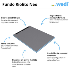 Receveur à carreler WEDI Fundo Riolito Neo + barrette de finition inox + bonde vertical + kit d'étanchéité 180 x 90 cm 3