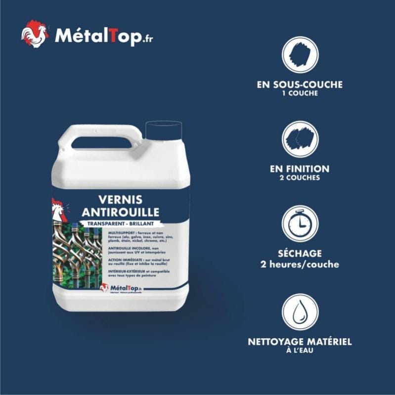 Vernis Antirouille - Metaltop - Incolore - RAL Incolore - Pot 5L 3