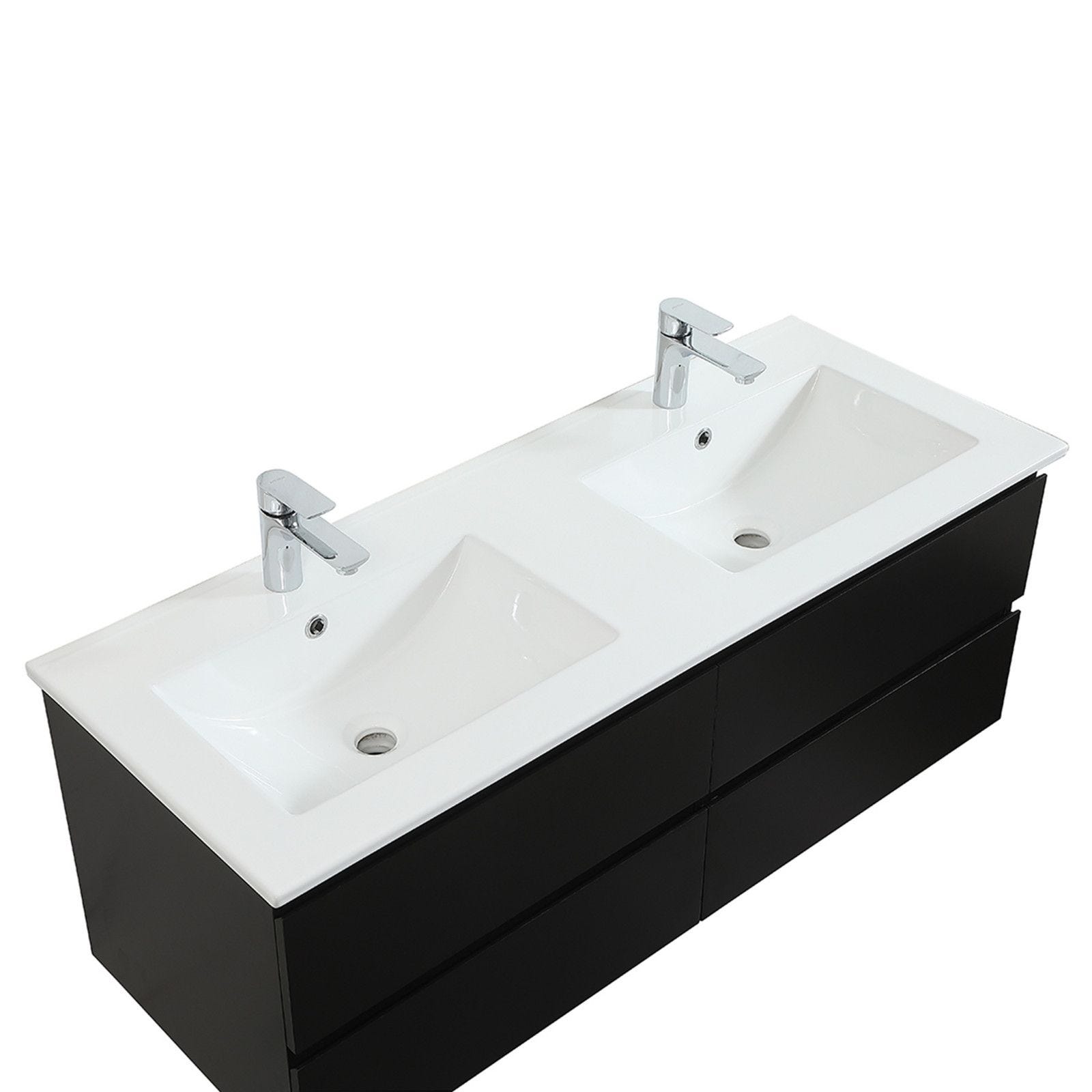 Meuble double vasque 120cm avec plan céramique SORRENTO Noir 2