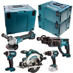 Combopack 5 outils 18V (4x5,0 Ah) DHR202 + DGA504 + DSS610 + DTD152 + DHP458 - MAKITA DLX5039PTJ 0