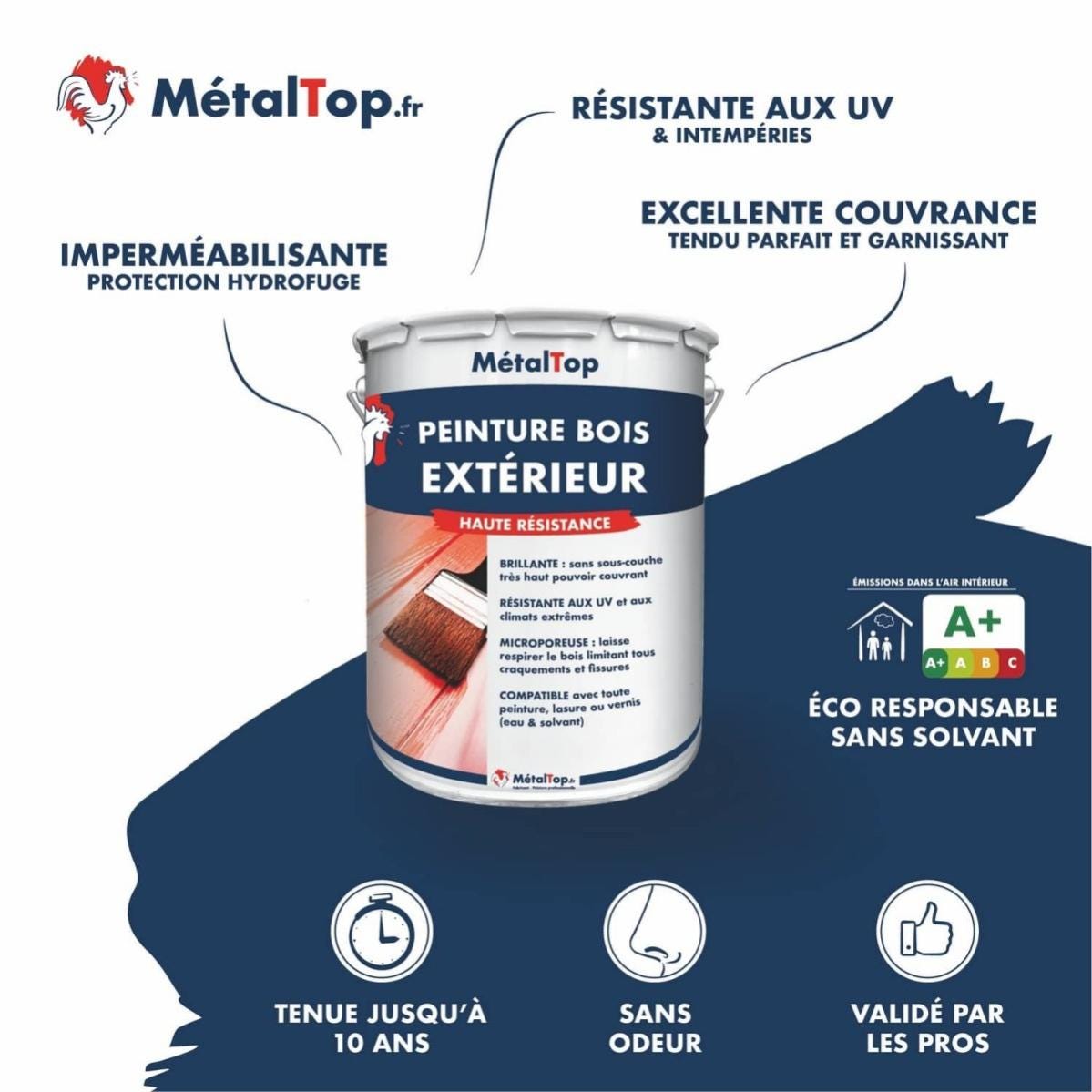 Peinture Bois Exterieur - Metaltop - Rouge carmin - RAL 3002 - Pot 5L 3