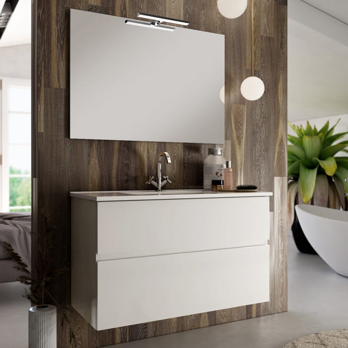 Meuble de salle de bain 80cm simple vasque - 2 tiroirs - MIG -blanc 0