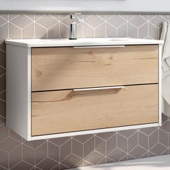 Meuble de salle de bain 80cm simple vasque - 4 tiroirs - ALBA - blanc/roble 1