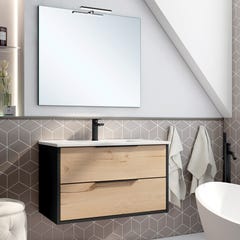 Meuble de salle de bain 80cm simple vasque - 4 tiroirs - ALBA - noir/roble 0