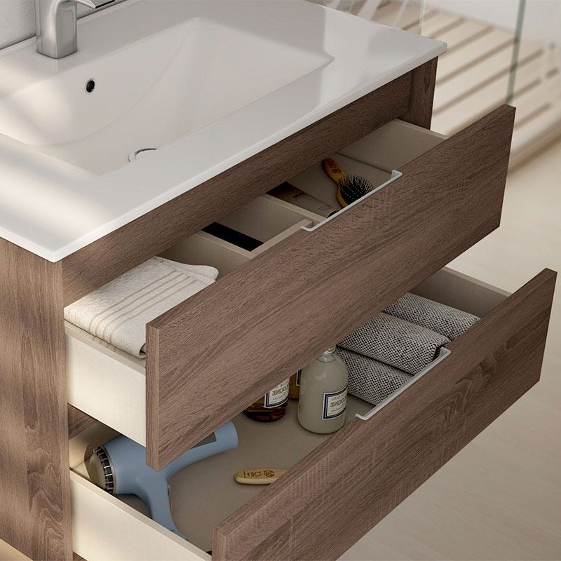 Meuble de salle de bain 100cm simple vasque - 3 tiroirs - sans miroir - TIRIS 3C - britannia (chêne foncé) 1