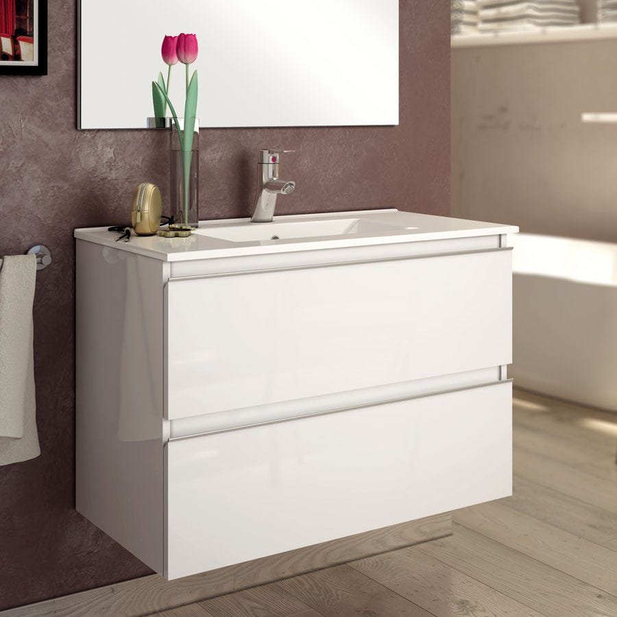 Meuble de salle de bain 100cm simple vasque - 2 tiroirs - sans miroir - BALEA - blanc 0
