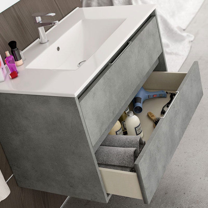 Meuble de salle de bain 120cm double vasque - 4 tiroirs - sans miroir - IRIS - ciment (gris) 1