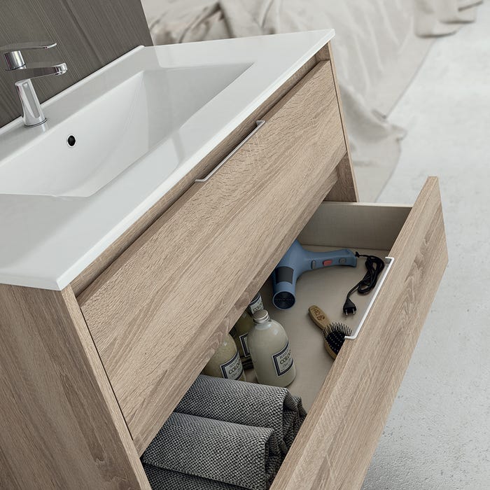 Meuble de salle de bain 100cm simple vasque - 2 tiroirs - sans miroir - IRIS - hibernian (bois blanchi) 1