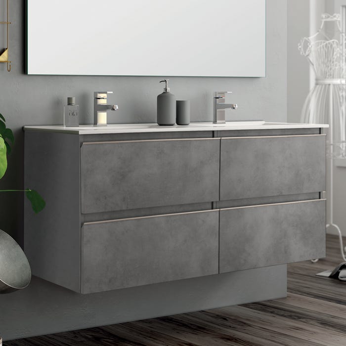 Meuble de salle de bain 120cm double vasque - 4 tiroirs - sans miroir - BALEA - ciment (gris) 0