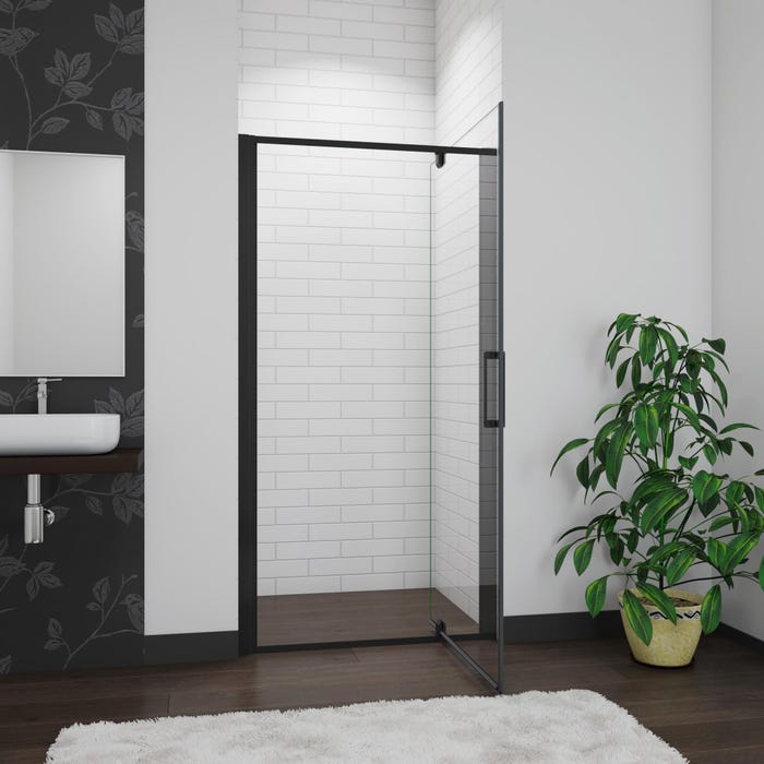 AICA porte de douche noire 90x185cm porte de douche pivotante à 180° en 6mm verre de sécurité Installation en niche 2