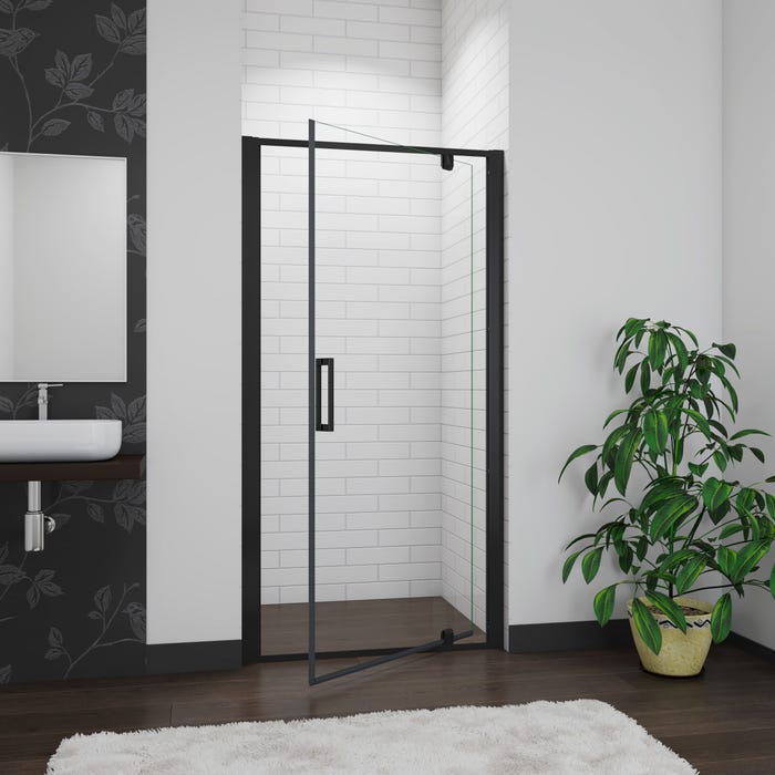 AICA porte de douche noire 90x185cm porte de douche pivotante à 180° en 6mm verre de sécurité Installation en niche 1