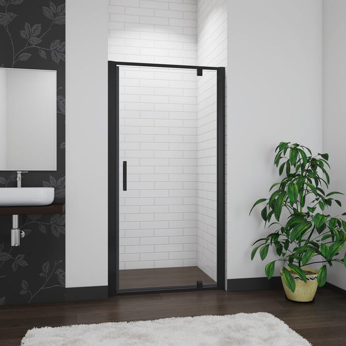 AICA porte de douche noire 90x185cm porte de douche pivotante à 180° en 6mm verre de sécurité Installation en niche 0