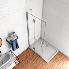 AICA Paroi de douche pivotante 97cm en verre anticalcaire paroi de douche hauteur 190cm, porte-serviette 2