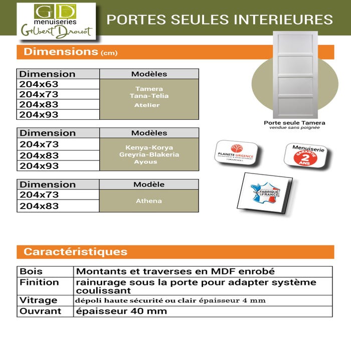 Porte Coulissante Bois Ayous 3 Panneaux H204 X L83 + Système à Galandage Et Kit Finition Inclus Gd Menuiseries 3