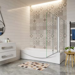 Pare-baignoire pivotant et pliant 100x140cm écran de baignoire avec paroi de baignoire fixe 80x140cm en verre trempé et anticalcaire 1