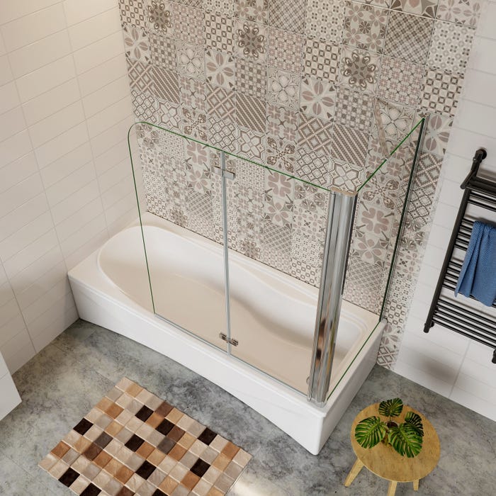 Pare-baignoire pivotant et pliant 100x140cm écran de baignoire avec paroi de baignoire fixe 80x140cm en verre trempé et anticalcaire 3