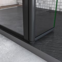 AICA Paroi de douche noire 120+30x200cm style modèle en verre trempé avec un retour pivotant 30cm et une barre de fixation extensible en carré 2