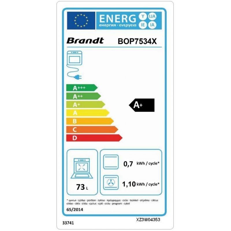 PACK BRANDT Four pyrolyse Encastrable 73L Chaleur tournante +