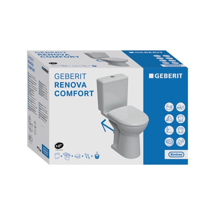 Pack WC à poser Geberit Renova Comfort - Surélevé - Rimfree - Sortie horizontale - 37x67cm - Blanc 1