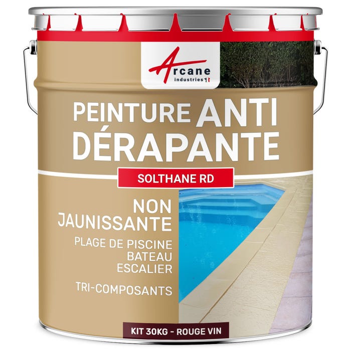Peinture antidérapante pour sol extérieur - SOLTHANE RD Rouge Vin - RAL 3005 - 30 kg - ARCANE INDUSTRIES 5
