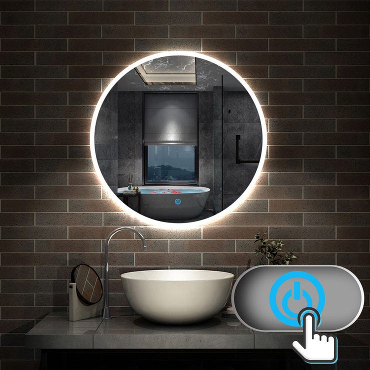 AICA Miroir de salle bain Rond LED, Lumière Blanc du jour 6000K Ø 60cm Type A 2