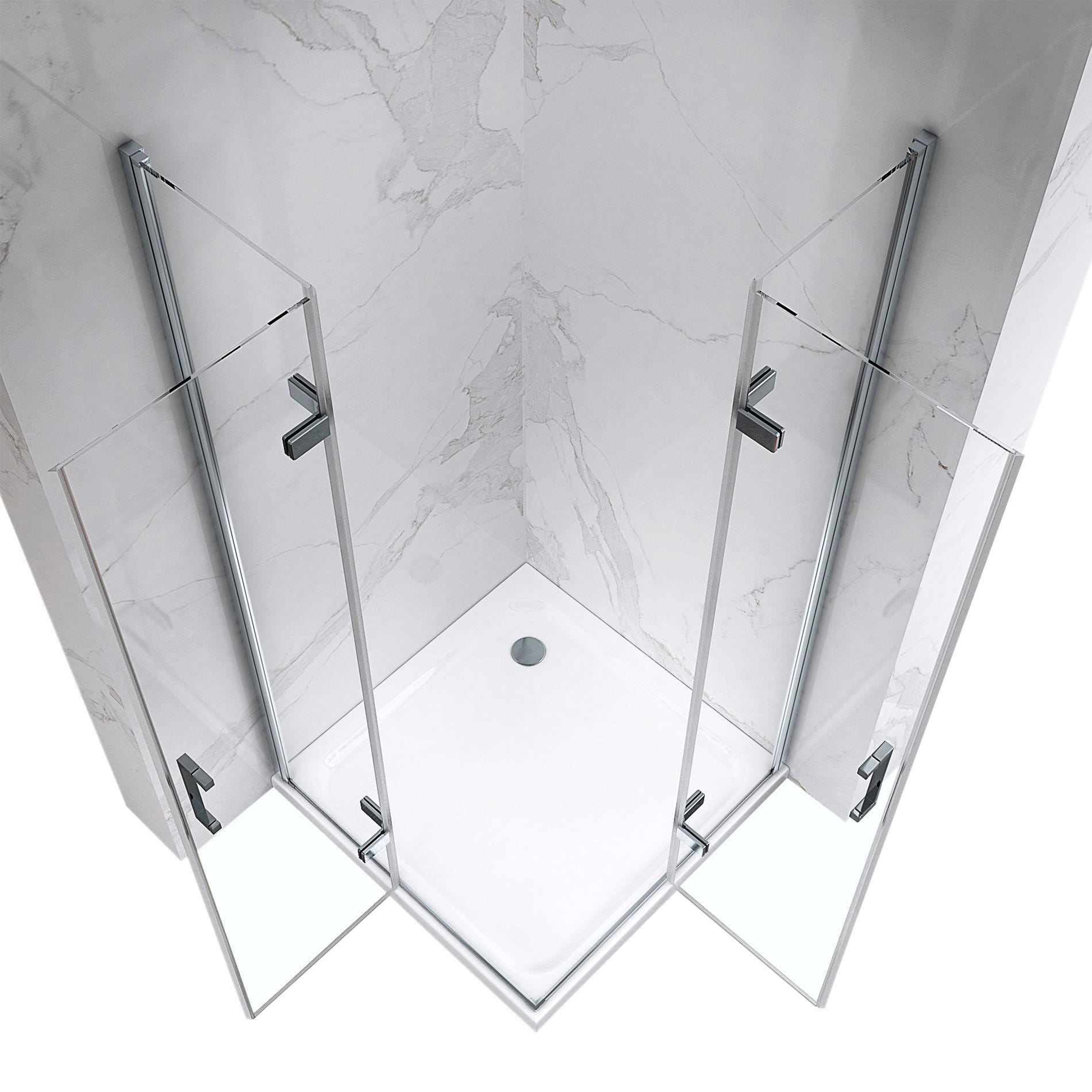 ATÉA Cabine de douche H 190 cm, 2 portes pliantes et pivotantes - verre transparent 80 x 90 cm + receveur 1