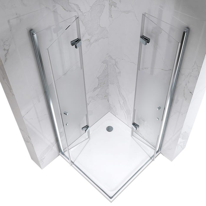 ATÉA Cabine de douche H 180 cm, 2 portes pliantes et pivotantes - verre semi-opaque 95 x 80 cm 2
