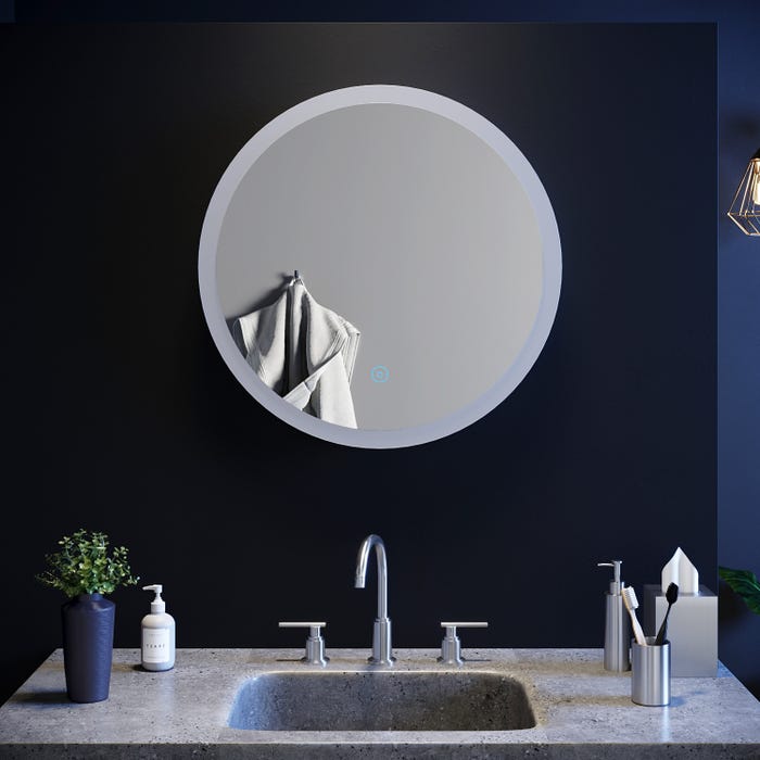 SIRHONA Miroir Rond Salle de bain LED 60x60cm Miroir de Maquillage Tactile, antipoussière et Anti-buée, lumière Blanche 1