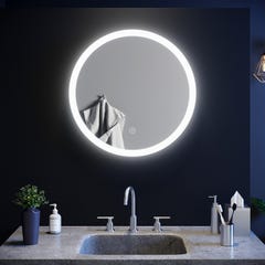 SIRHONA Miroir Rond Salle de bain LED 60x60cm Miroir de Maquillage Tactile, antipoussière et Anti-buée, lumière Blanche 0