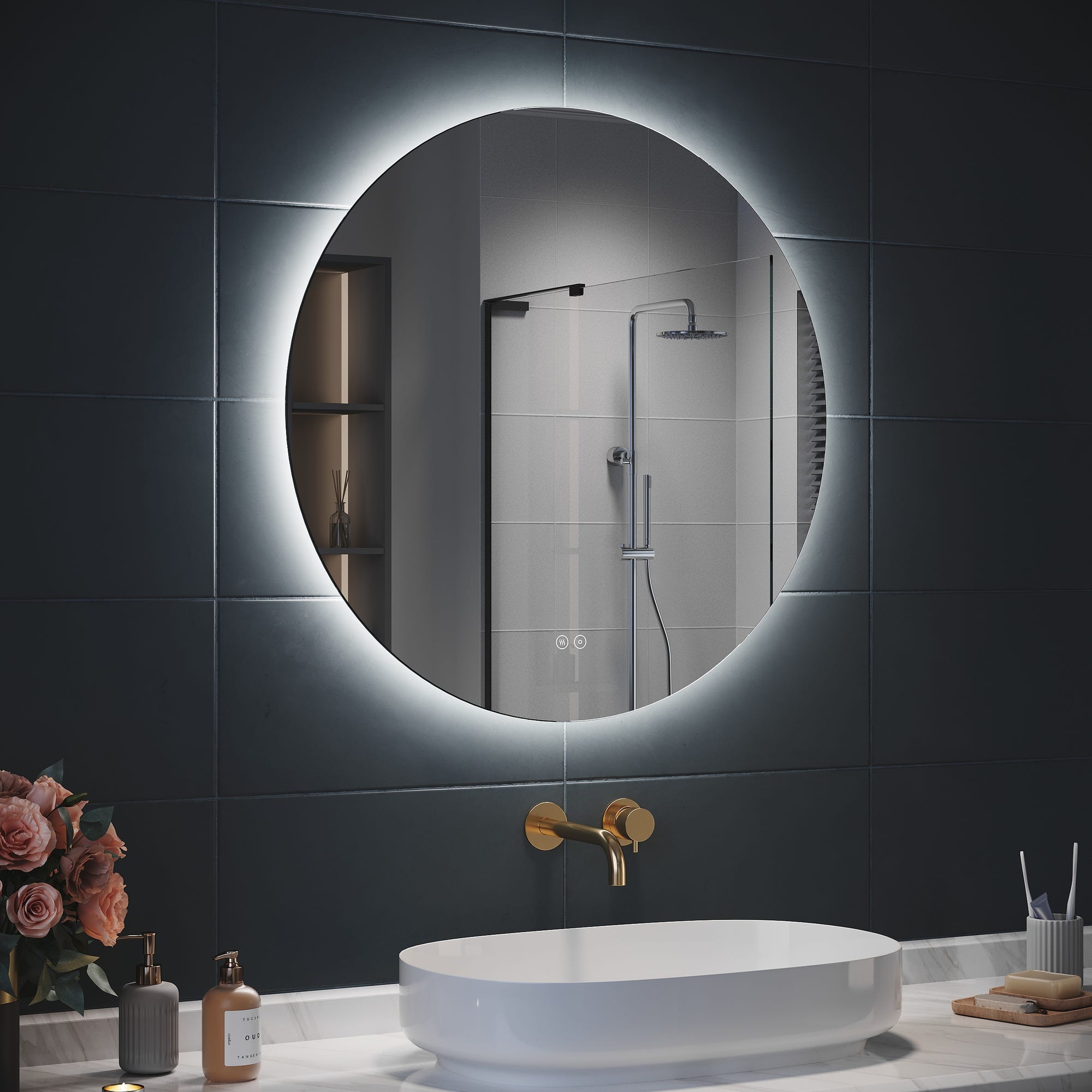 SIRHONA Miroir Rond Lumineux Salle de Bain LED Eclairage Intégré avec Fonction Anti-buée φ 80cm Mirroir Rond LED Rétro-éclairé 1