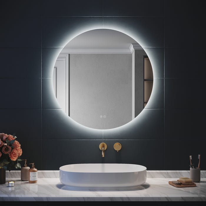 SIRHONA Miroir Rond Lumineux Salle de Bain LED Eclairage Intégré avec Fonction Anti-buée φ 80cm Mirroir Rond LED Rétro-éclairé 0