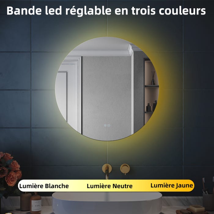 SIRHONA Miroir Rond Lumineux Salle de Bain LED Eclairage Intégré avec Fonction Anti-buée φ 80cm Mirroir Rond LED Rétro-éclairé 2