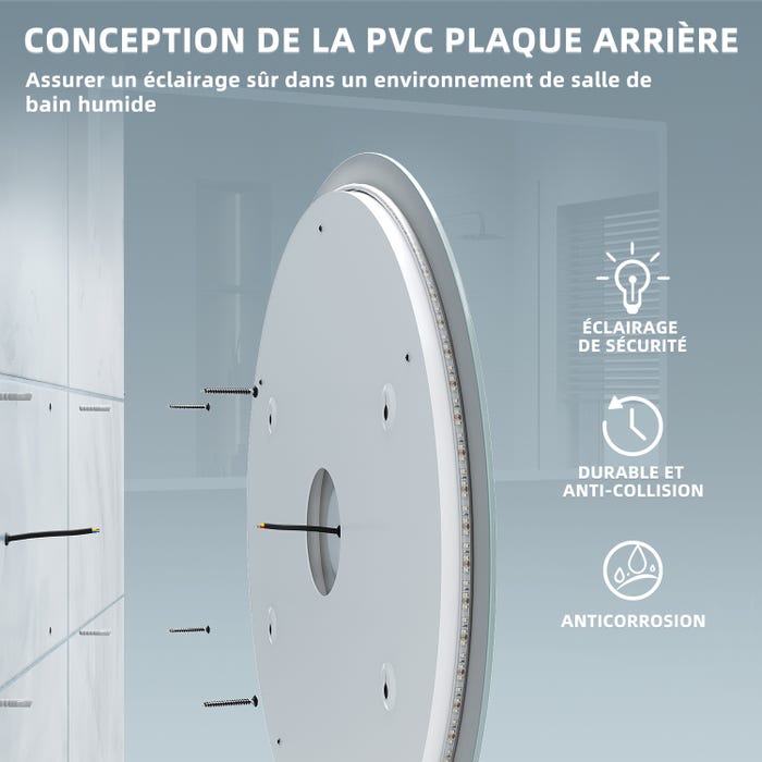 SIRHONA Miroir Rond Lumineux Salle de Bain LED Eclairage Intégré avec Fonction Anti-buée φ 80cm Mirroir Rond LED Rétro-éclairé 4