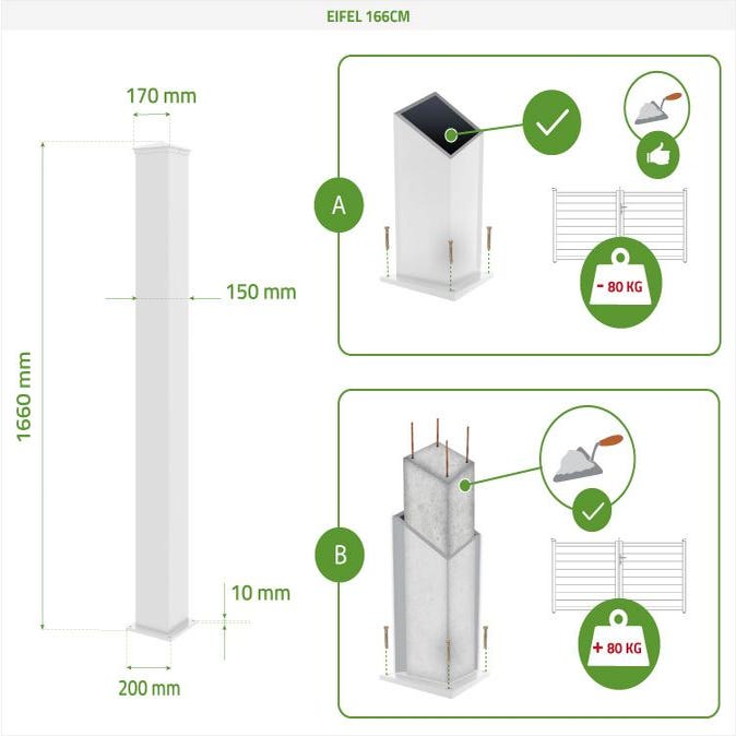 Pack portail battant EIGER 400B140 + 2 Poteaux alu H.166cm Blanc 2