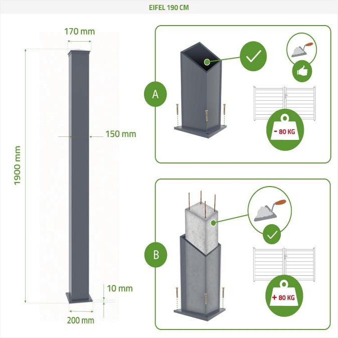 Pack portail battant SANTIS 300B160 + 2 poteaux h.190cm Gris 2