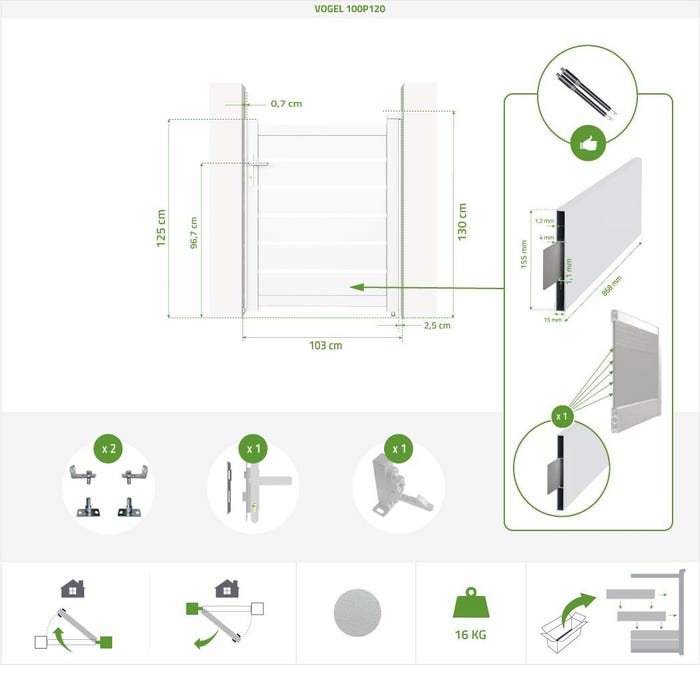 Pack portail battant VOGEL 300B120 + Portillon VOGEL 100P120 Blanc 2