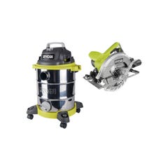 Pack RYOBI Aspirateur eau et poussière 1500W - 30L - RVC-1530IPT-G - Scie circulaire - 1400W - 66mm - RCS1400-G 0